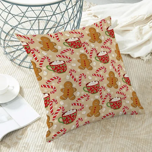 Vista 4 de Juego de 2 fundas de almohada navideñas de 18 x 18 pulgadas, con bastón de caramelo de hombre de jengibre, decoración de invierno, decoración