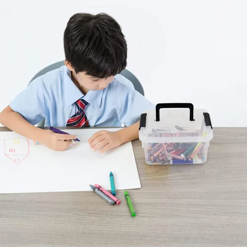 Vista 5 de Jekiyo Caja de plástico de 2.5 cuartos de galón, contenedor transparente con mango negro, 4 paquetes