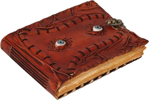 Vista 10 de Cuaderno de piel de hechizos personalizable Hocus Pocus con diseño de tercer ojo, papel con borde antiguo, grimorio vintage, cuaderno de bruja