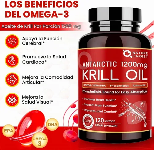 Vista 2 de NATURE TARGET Aceite de krill 1200mg con astaxantina, 120 cápsulas blandas