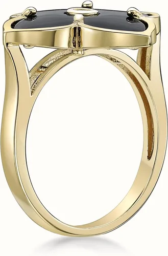 Vista 4 de Lavari Jewelers Anillo de flor de ónix negro o nácar y circonita cúbica para mujer, en plata de ley 925 con chapado en oro, aniversario, tallas 6 a 8