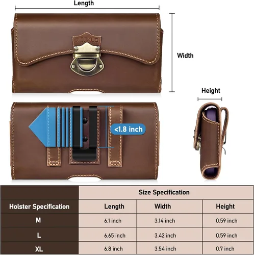 Vista 7 de ACCKUO Funda de cuero genuino compatible con iPhone 17, 16, 17e, 16e, funda de teléfono estilo vaquero, color marrón