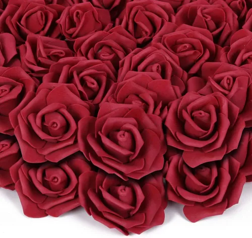 Vista 24 de Cabezas de rosas artificiales, 100 rosas falsas negras, cabezas de rosas artificiales de espuma para ramos de boda, centros de mesa, arreglos