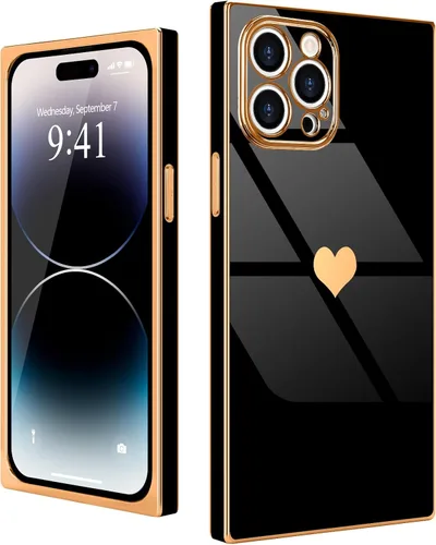 Vista 18 de Compatible con iPhone 12 Funda Rectangular Bonita Chapado Dorado Lujo Corazón de Amor Funda de Teléfono para Mujeres Niñas A Prueba de Golpes