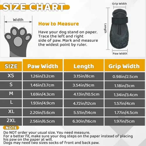 Vista 3 de Calcetines grandes para perros con goma antideslizante y correas de fijación, protector de patas antideslizante