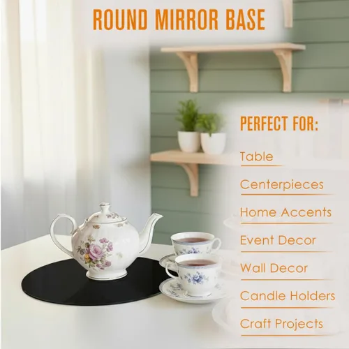Vista 5 de Houseables Mirror Centerpieces for Tables, Round Mirrors for Centerpieces, Mirrored Trays, Round Table Plate Tray, Circle, Glass Charger, Wedding