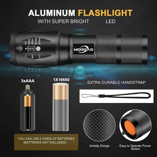 Vista 3 de Paquete de 3 linternas superbrillantes, linterna LED de alto lúmenes con haz zoomable, mini linternas para acampar, senderismo, pasear perros