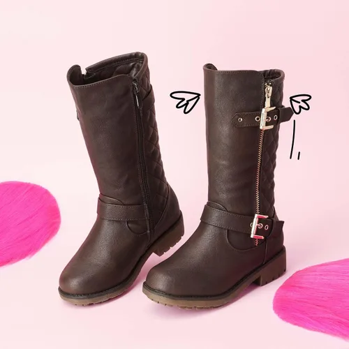 Vista 3 de DREAM PAIRS - Botas de invierno para montar en motocicleta para niñas, con forro de piel sintética, altura hasta la rodilla, tallas ToddlerLittle