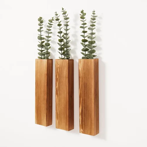 Vista 9 de Paquete de 2 macetas de pared de madera con 4 tallos de eucalipto sintético extraíbles, decoración moderna de pared de granja para sala de estar