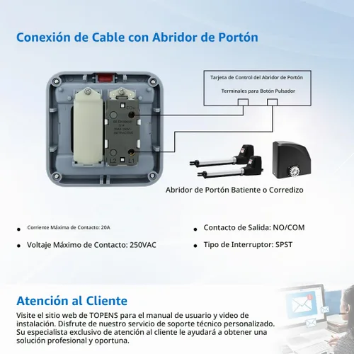 Vista 7 de TOPENS Botón de pared con cable impermeable TC148