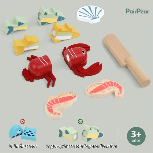 Vista 5 de PairPear - Juego de mariscos de madera para cortar alimentos para niños Toddlers Wooden Toy Food Pretend Play Kitchen Accessories, Cutting Food