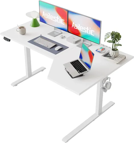 Vista 11 de Agilestic - Escritorio Eléctrico de Pie, Escritorio Ajustable en Altura de 55 Pulgadas en Forma de L, Escritorio para Sentarse y Pararse