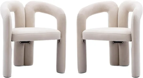 Vista 8 de Modern Barrel - Juego de 2 sillas de comedor tapizadas de terciopelo con brazos, cómodas sillas de tocador de maquillaje, silla auxiliar cómoda