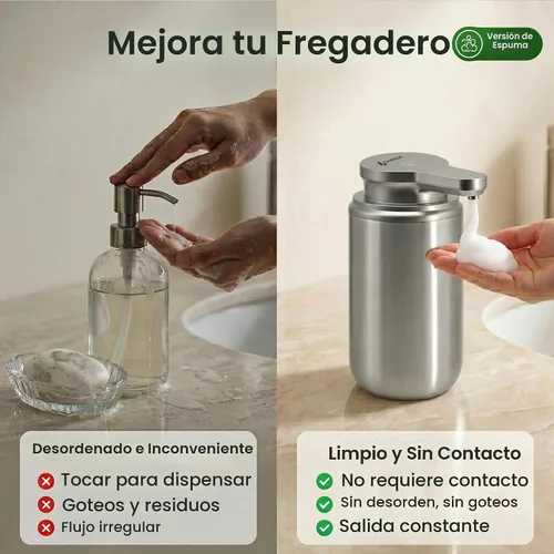 Vista 2 de GentleJet WaveJet - Dispensador automático de jabón espumoso con sensor sin contacto, USB-C recargable, acero inoxidable 304, IPX5 resistente al