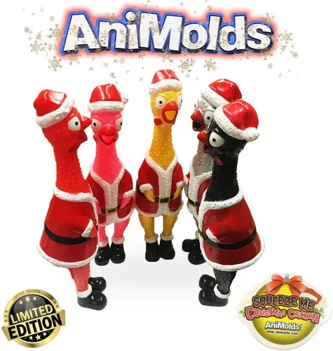 Vista 5 de Squeeze Me Christmas Chicken - Divertido juguete de pollo de goma que grita para niños, juguete chirriante El relleno perfecto para niños y adultos