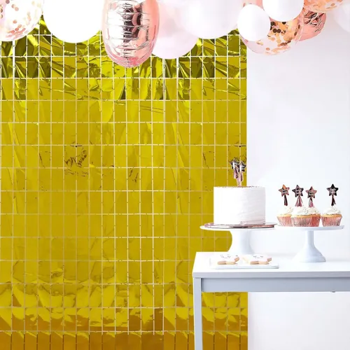 Vista 2 de Efavormart - Telón de fondo rectangular de aluminio metálico dorado brillante para puerta, ventana, fiesta, 3 x 6.5 pies
