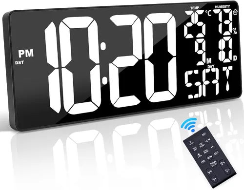 Vista 9 de [De gran tamaño] Reloj de pared digital grande de 18 pulgadas con control remoto, pantalla de reloj digital con atenuación automática