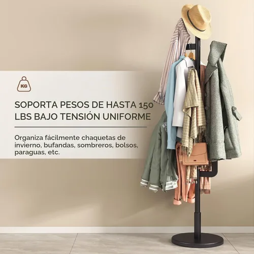 Vista 5 de Muwuele Perchero de Cactus de Madera Maciza, Perchero Independiente con 6 Ganchos en Forma de L y 3 Tamaños Ajustables, Árbol de Perchero para Negro