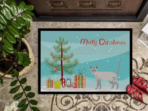 Vista 2 de Caroline's Treasures CK4667JMAT Ojos Azules Cat Merry Christmas Felpudo de 24 x 36 pulgadas, tapete para puerta delantera, para interiores