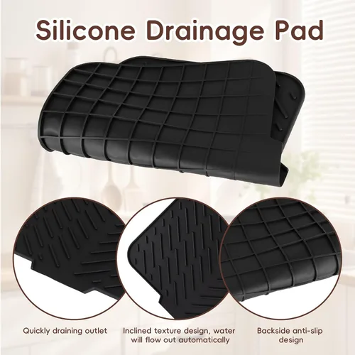 Vista 6 de Black Silicon Dish Drying Mat for Kitchen Counters 15.7” x 11.8” Negro