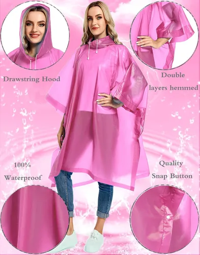 Vista 31 de Paquete de 2 ponchos de lluvia para adultos, reutilizables, impermeables, de supervivencia, emergencia, resistente, con capucha con cordón