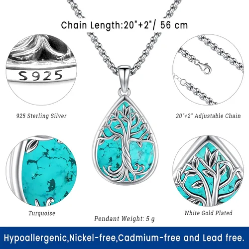 Vista 158 de Joyas de turquesa para mujeres y hombres de plata de ley 925 con colgante de urna para cenizas, collar con medallón de imagen, martillo de Thor