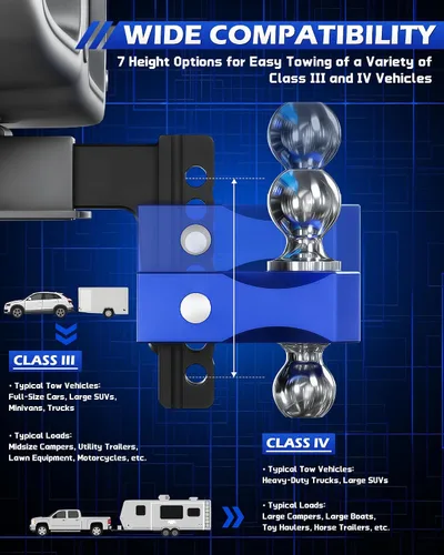Vista 4 de OMT - Enganche de remolque ajustable, receptor de 2 pulgadas, enganche de Negro-Azul