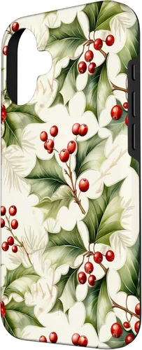 Vista 2 de Lindo diseño de bayas de acebo y hojas de Navidad para el caso de Navidad para iPhone 16