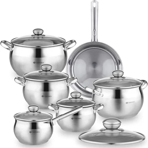 Vista 10 de Daniks Olla clásica de acero inoxidable de 2 cuartos de galón con tapa de vidrio, parte inferior de tres capas para calefacción uniforme, compatible