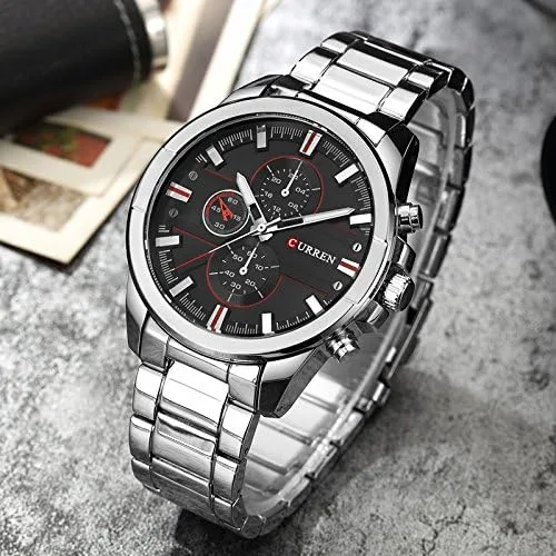 Vista 3 de CURREN 8274 Reloj de cuarzo de lujo para hombre reloj casual de moda plateado negro plateado Reloj de cuarzo