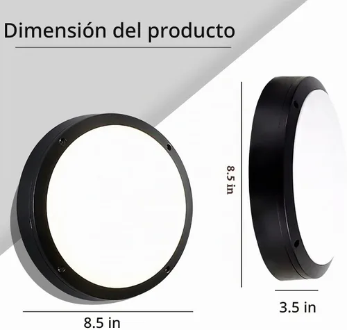 Vista 3 de Lámpara de techo LED de montaje empotrado, luces de pared exterior de 21.59 cm, IP65, todo aluminio sellado resistente a la humedad, 3000K, 15W 8.5