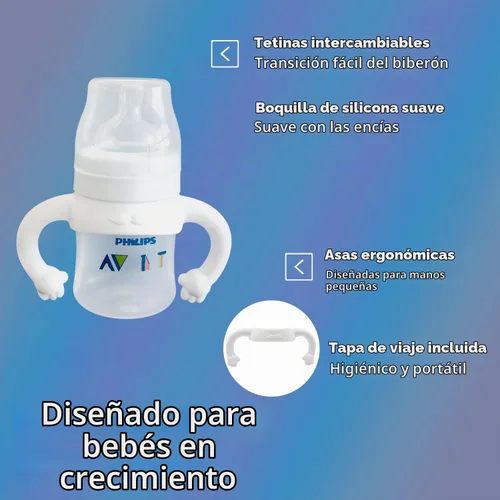 Vista 7 de Asas de botella de silicona suave compatibles para biberones Philips Avent anticólicos AirFree, 4 unidades (blanco)