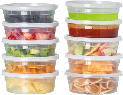 Vista 10 de FULING Paquete de 48 recipientes de plástico de 16 onzas con tapas, recipientes desechables para almacenamiento de alimentos, recipientes