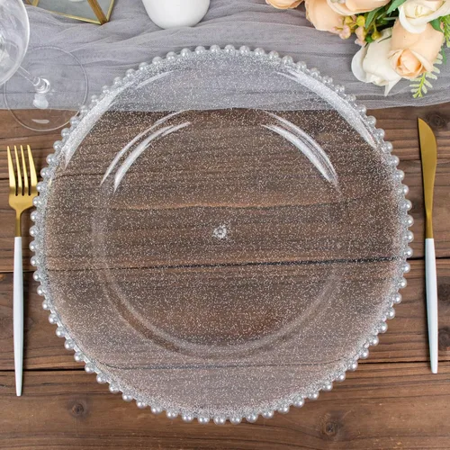 Vista 45 de Efavormart - Paquete de 10 platos de postre de plástico transparente rubor con borde de cuentas, platos redondos desechables para ensalada, 8