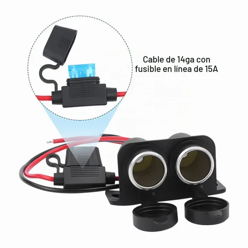 Vista 4 de Enchufe del encendedor de cigarrillos DC 12V con fusible de hoja 15A 2 Socket Cigarette Lighter Splitter Female, Power Outlet Waterproof Cable