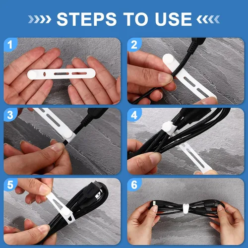 Vista 4 de Tellegloww 42 piezas de bridas de cable de silicona reutilizables, correas de cordón elásticas multiusos para agrupar y sujetar auriculares