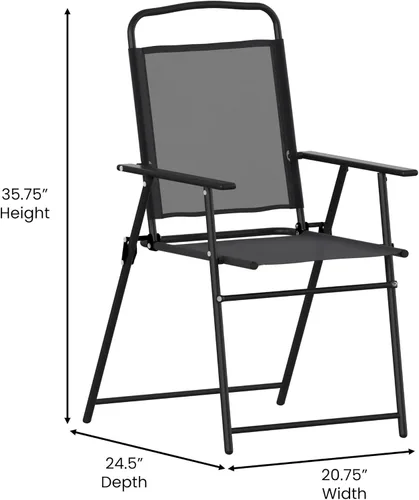 Vista 2 de BizChair Sillas plegables para patio, sillas de césped de textileno para exteriores con reposabrazos, juego de 4, color negro