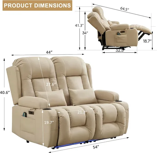 Vista 2 de URRED Wall Hugger Power - Sofá reclinable con masaje y calor, color beige