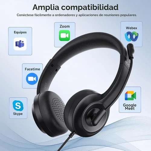 Vista 3 de AOC Auriculares USB con micrófono para PC, auriculares con cable