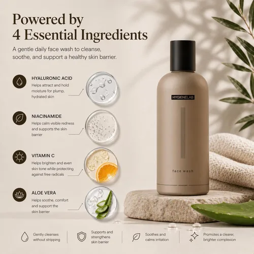 Vista 3 de HygieneLab Lavado facial – Limpiador suave e hidratante verificado por EWG con aloe, niacinamida y vitamina C, elimina la suciedad sin pelar la piel