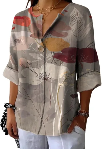 Vista 8 de domirica Camisas de manga corta con cuello en V para mujer, blusas elegantes con estampado floral y ajuste holgado, blusas básicas y cómodas