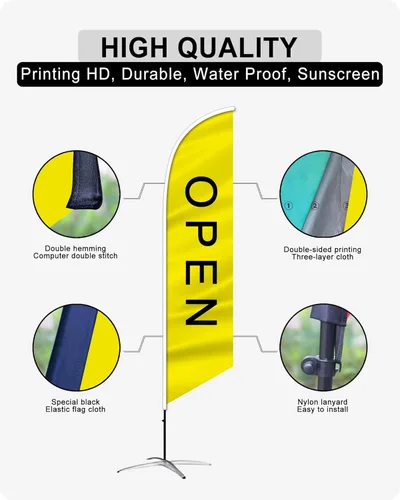 Vista 3 de Banderas publicitarias personalizadas con plumas para negocios al aire libre, pancartas y letreros personalizados (solo bandera) para exteriores
