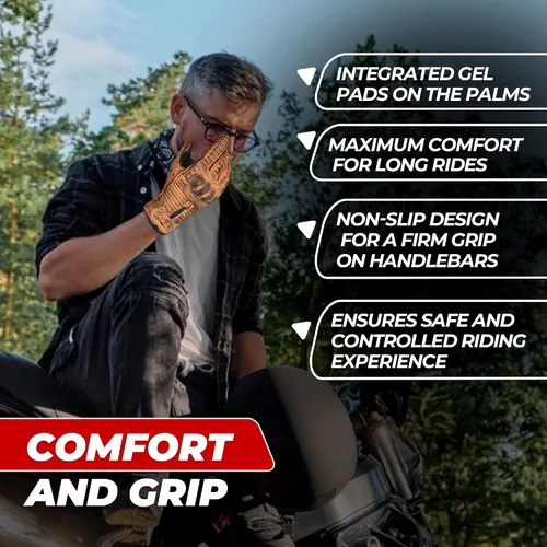 Vista 3 de Guantes de motocicleta para hombres y mujeres, guantes de motocicleta de cuero, función táctil, protectores de motocicleta para todo tipo de clima