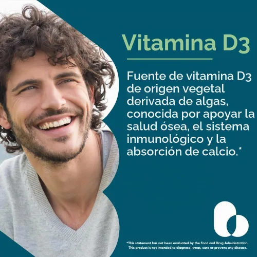 Vista 2 de BESTVITE Vitamina D3 vegana 2500 UI (120 cápsulas vegetales) - Sin