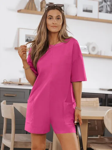 Vista 3 de AUTOMET Enterizo de pierna ancha para mujer, trajes casuales de verano, ajuste holgado, con bolsillos, ropa 2024