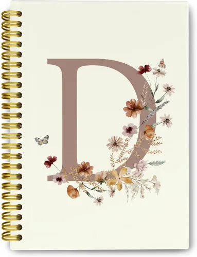 Vista 6 de Cuadernos de diario personalizados con letra inicial floral A, cuadernos vintage femeninos de tapa dura en espiral para la escuela, regalos