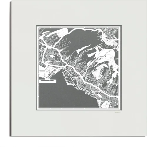 Vista 135 de O3 Design Studio San Diego, CA Paper Cut Map Matted Grey 20x20 in Paper Art