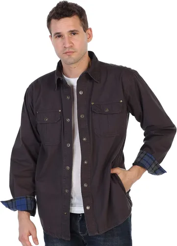 Vista 2 de Gioberti - Chaqueta de camisa de sarga cepillada y suave de 100% algodón con forro de franela para hombre Carbón