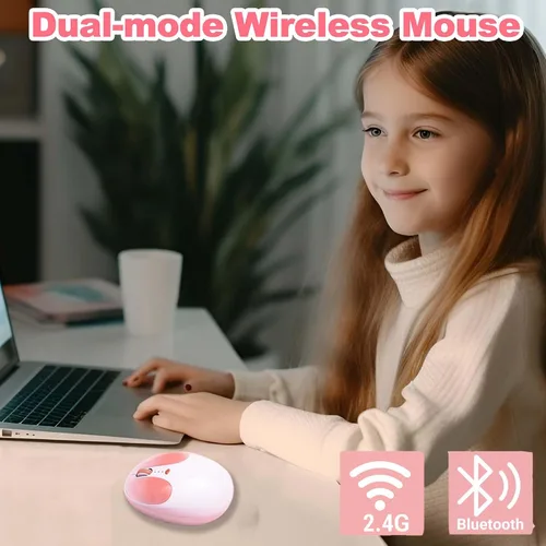 Vista 2 de Ratón Bluetooth inalámbrico, bonito diseño de orejas de conejo, doble modo recargable, silencioso, portátil, ergonómico, 1600 DPI, kawaii cómodo