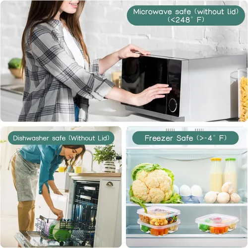 Vista 5 de 50 cajas Bento de plástico transparente, 4 compartimentos, reutilizables, contenedores de alimentos a prueba de fugas, caja Bento con tapas
